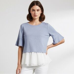 Jane and Delancey Mixed Media Flutter Sleeve Top Periwinkle Blue Office siren M